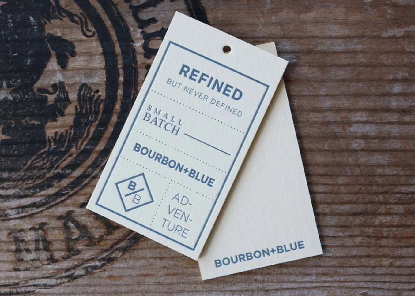 Bourbon and Blue letterpress business cards and packaging on heavyweight cotton stock