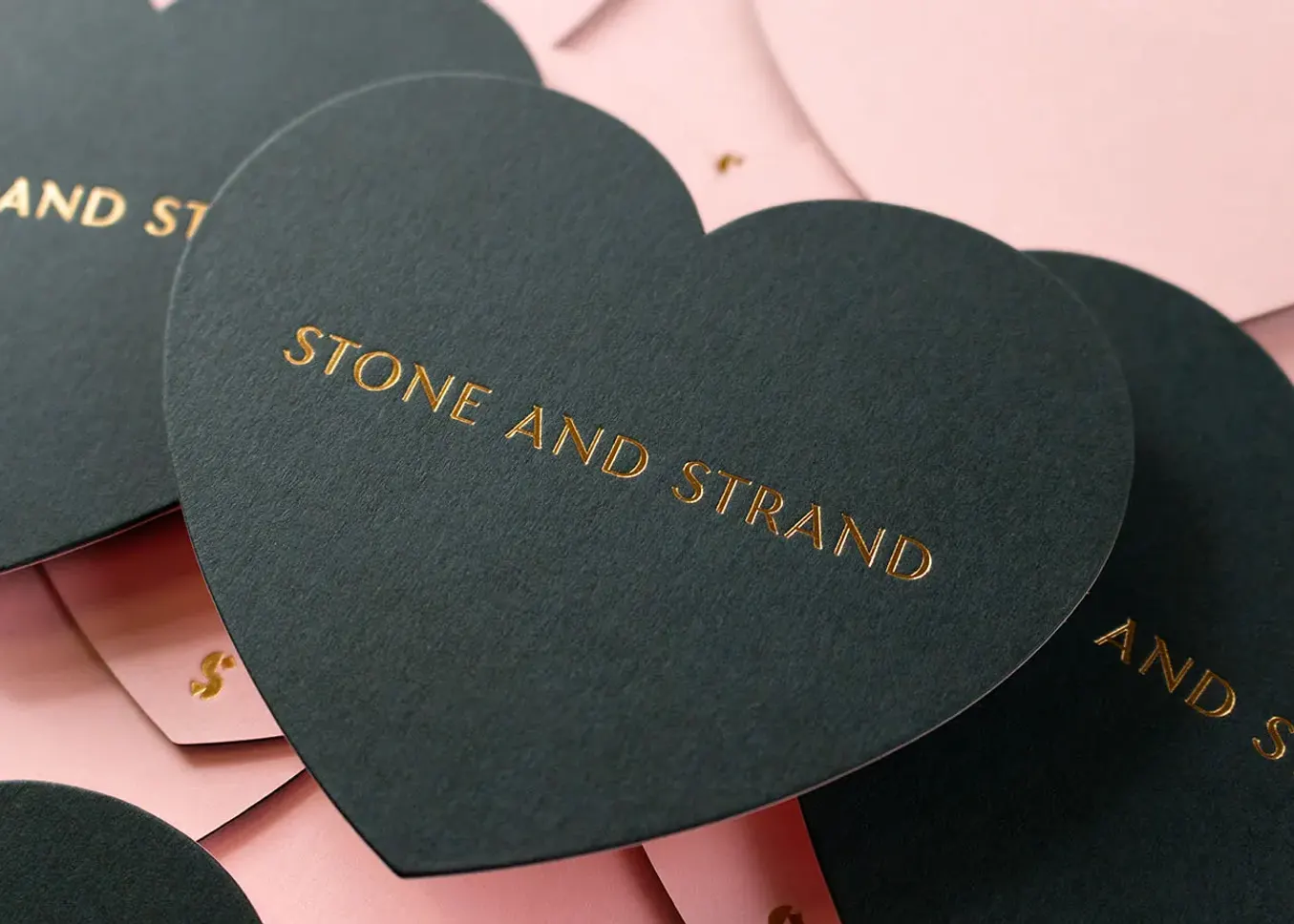 Heart-shaped die-cut letterpress note cards with gold foil stamping