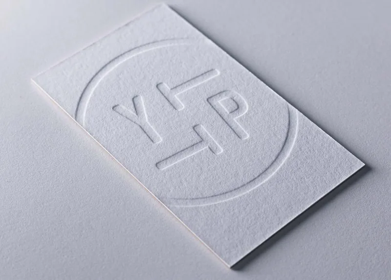 Blind deboss business card showing inkless impression detail