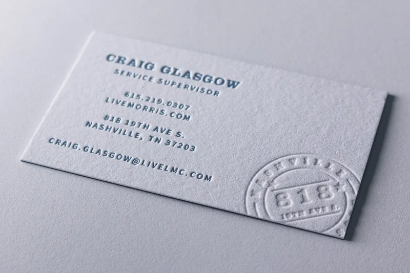 Blind deboss and letterpress business card detail