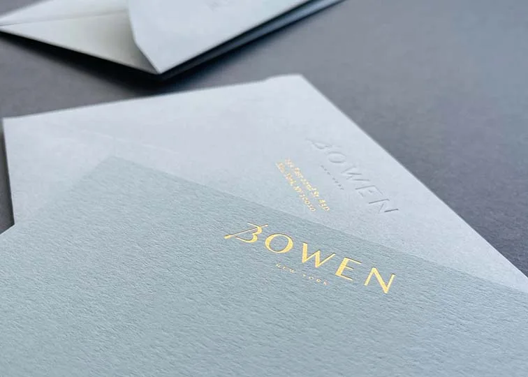 Foil stamped notecard for Bowen jeweler