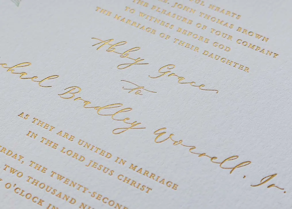 Detail of letterpress impression showing texture on Fluorescent White Neenah Cotton paper